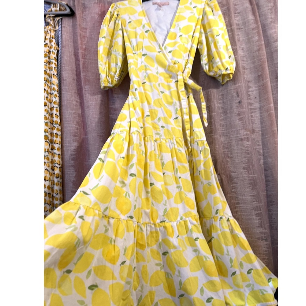 Anthropologie Hutch Lemon Print Wrap Midi Dress, NEW - Picture 2 of 14